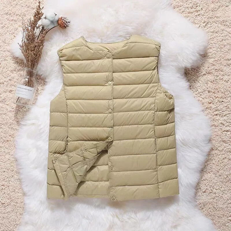 Artic - Gilet in cotone plissettato con piume d'anatra bianche