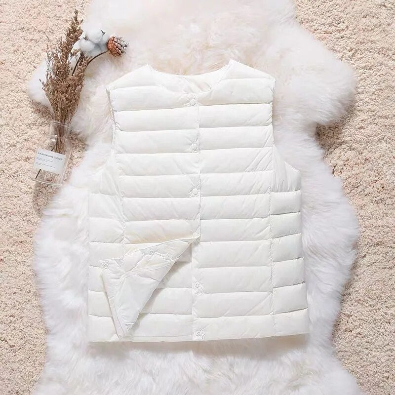 Artic - Gilet in cotone plissettato con piume d'anatra bianche