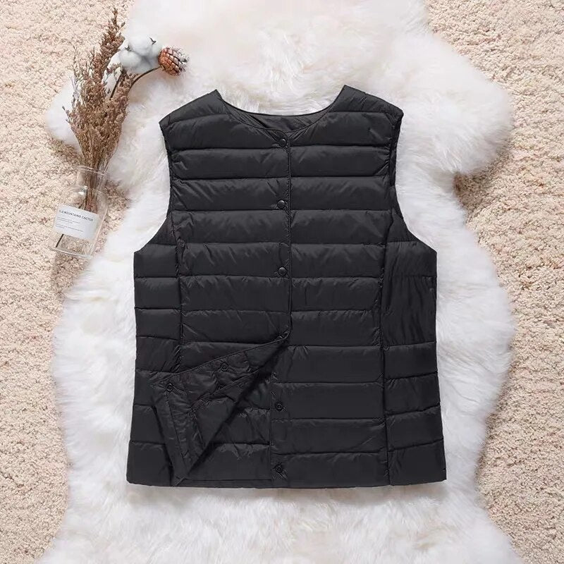 Artic - Gilet in cotone plissettato con piume d'anatra bianche