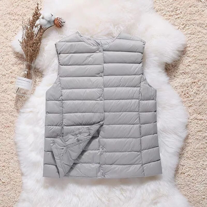 Artic - Gilet in cotone plissettato con piume d'anatra bianche