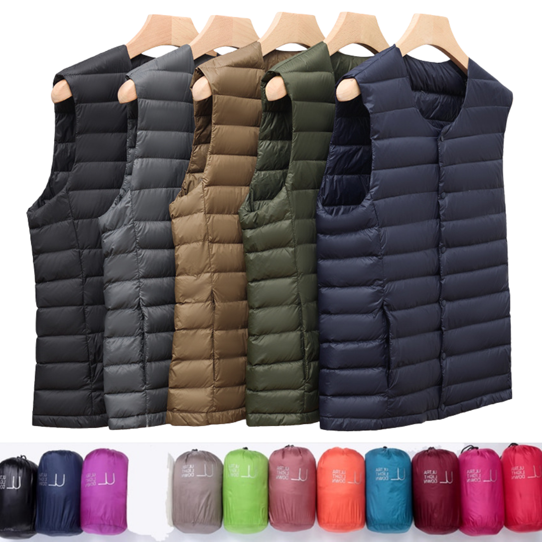 Artic - Gilet in cotone plissettato con piume d'anatra bianche